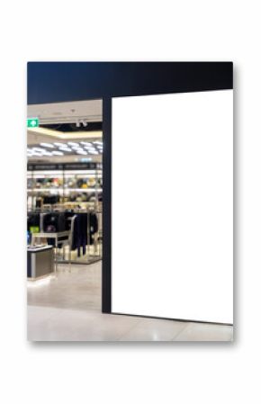 Mockup Blank billboard at entrance of modern fashion sport wear in shopping mall