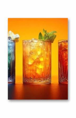 Row of vibrant cocktails being mixed in a trendy bar lounge - concept of mixology craft and artisanal beverage industry