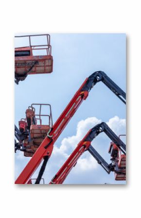 Articulate boom lift with blue sky background, Aerial platform lift telescopic boom lift hydraulic boom lift, Mobile construction crane, Construction boom lifts
