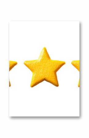 Three textured gold stars aligned, isolated on black, cut out transparent
