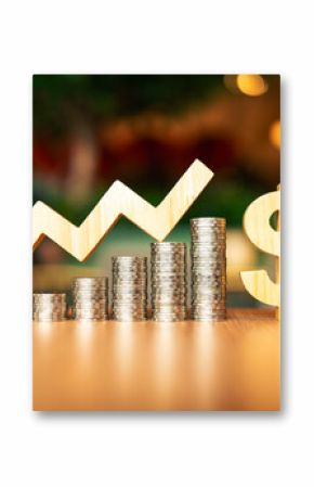 A downward arrow next to a dollar sign and a shrinking pile of coins represent the concept of the dollar's depreciation caused by higher tariffs.