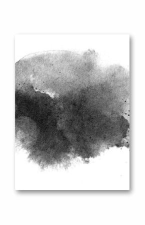 Abstract ink background, grunge art. Black paint stroke texture on white paper in marble style. Wallpaper for web design and games. Hand drawn watercolor isolated illustration. Not AI generation