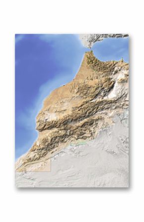 Morocco, shaded relief map, colored for vegetation