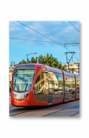 City tram on a street of Casablanca, Morocco