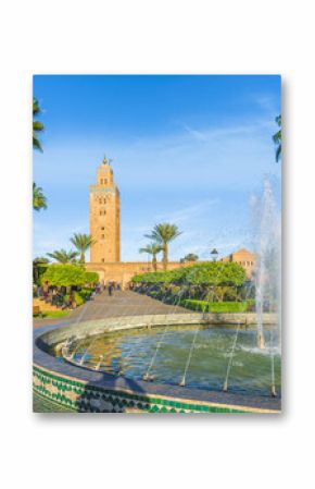 Koutoubia Mosque minaret at medina quarter of Marrakesh, Morocco