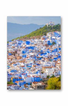 Aerial view of blue medina of city Chefchaouen,  Morocco, Africa.