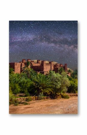 Kasbah Ait Ben Haddou in the desert near Atlas Mountains at night, Morocco