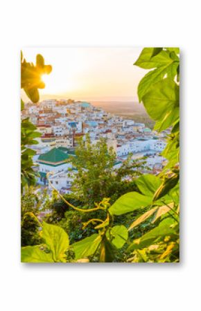 Beautiful sunset view of the holy city of Moulay Idris close Volubilis, Morocco