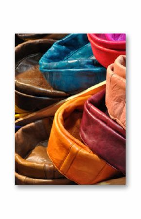 Colorful leather cushions for sale in Marrakech, Morocco