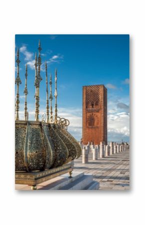Tour Hassan tower golden decorations Rabat Morocco