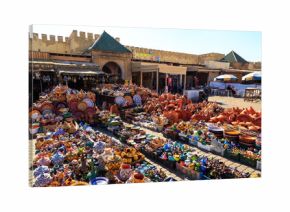 Colorful ceramic souvenirs in a shop in Morocco Meknes