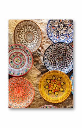 Colorful dish souvenirs in a shop in Morocco