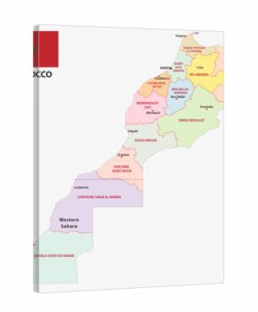 New administrative and political map of the twelve regions of the Kingdom of Morocco with flag 2015