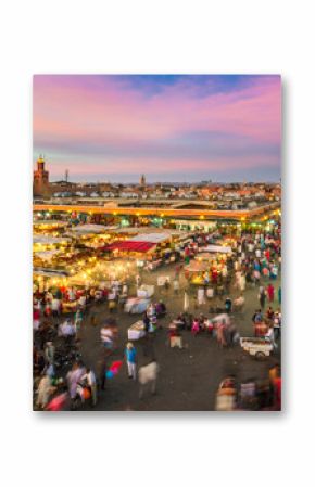 Jamaa el Fna market square, Marrakesh, Morocco, north Africa. Jemaa el-Fnaa, Djema el-Fna or Djemaa el-Fnaa is a famous square and market place in Marrakesh's medina quarter.