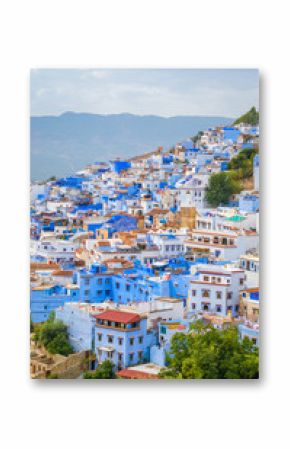 Aerial view of blue medina of city Chefchaouen,  Morocco, Africa.