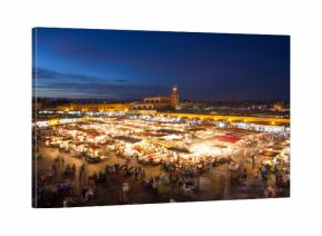 Jamaa el Fna market square at dusk, Marrakesh, Morocco, north Africa. Jemaa el-Fnaa, Djema el-Fna or Djemaa el-Fnaa is a famous square and market place in Marrakesh's medina quarter.