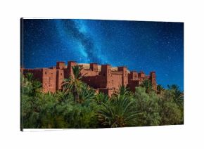 Kasbah Ait Ben Haddou in the desert at night, Morocco