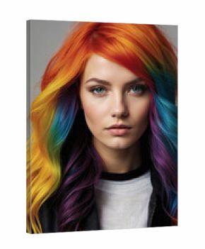 Happy and laughing young white lesbian with bright hair.