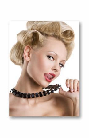 the blond with necklace