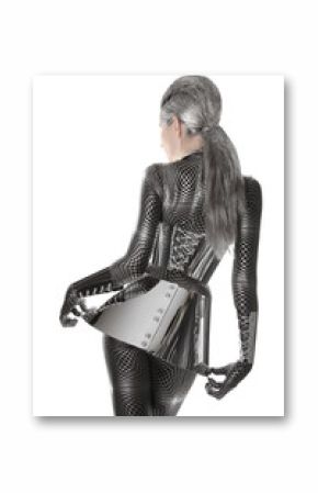 Futuristic Girl in Spandex Catsuit with Shiny Accessories