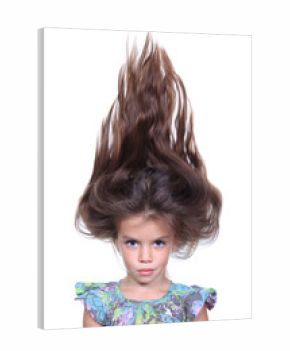 portrait of little girl with extravagant hair on his head