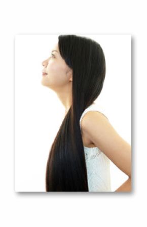 横顔のロングヘアの女性