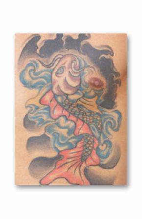 carp, koi fish tattoo on chest - belly of a man