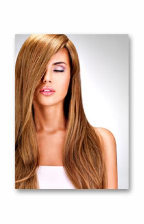 Beautiful indian  woman with long straight brown  hair