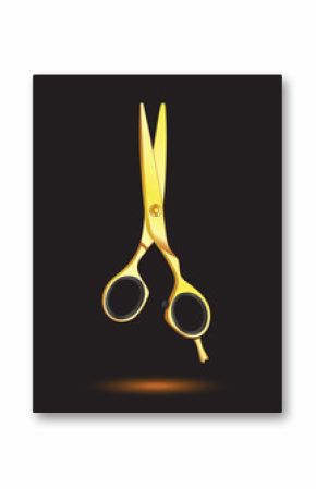 Gold Scissors on black background