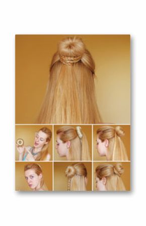 Hairstyle tutorial. Braided bun with chignon