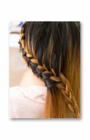 long braid creative brown hair style in salon beauty