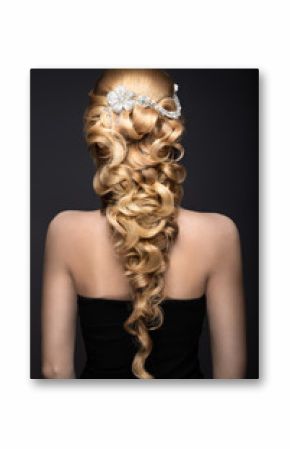  Portrait of a beautiful woman in the image of the bride with lace in her hair. Beauty face. wedding hairstyle back view