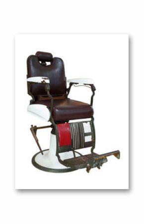 Old barber chair isolated on white with clipping path.