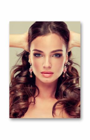 Beautiful girl light brown hair with an elegant hairstyle , hair wave ,curly hairstyle   