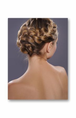 Back view of a beautiful trendy greek braids hairstyle