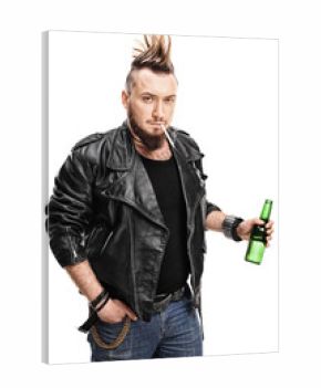 Young punk smoking cigarette and holding beer