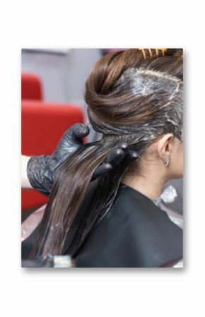 A brunette girl having her hair coloring