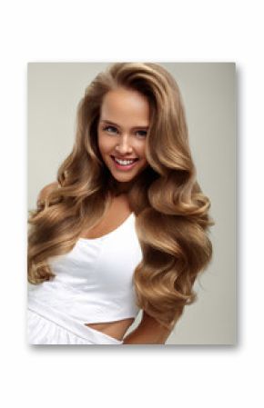 Perfect Hair. Beautiful Woman Model With Long Blonde Curly Hair