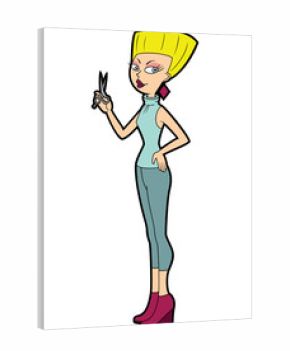 Hairdresser woman/ Illustration cartoon hair stylist with a scissors