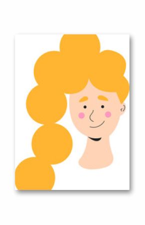 flat design cartoon head is being shown with bubble-like blonde hairstyle on transparent background