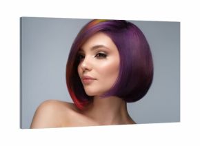 Beautiful woman with multi-colored hair and creative make up and hairstyle. Beauty face.