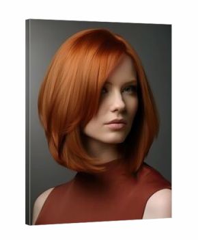 Portrait of a fictional redhead woman with a long bob haircut. Ginger woman hair illustration for hairdressing salon. Generative AI.