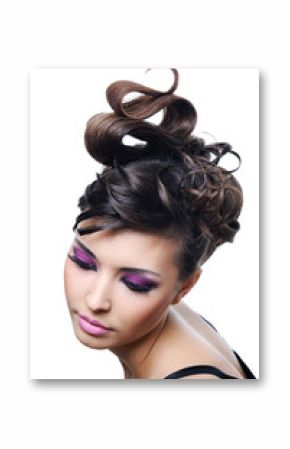 woman with Fashion hairstyle and bright stylish make-up