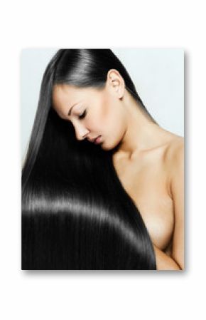 black hair , beautiful brunette woman with long natural hair 