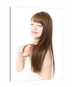 Beautiful hair woman on white background. Portrait of asian.