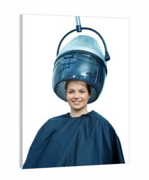 woman using hair dryer isolated
