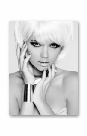 Fashion sexy model woman posing at camera. Vogue portrait. Black