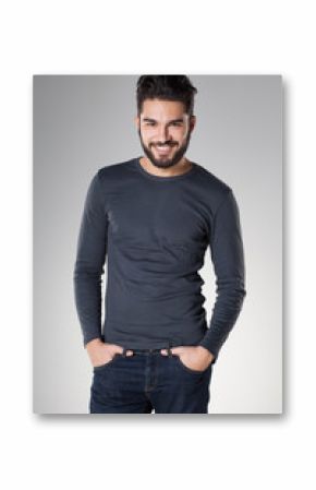 attractive sexy man with beard dressed casual smiling