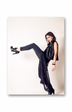 Rock style beautiful young woman. model