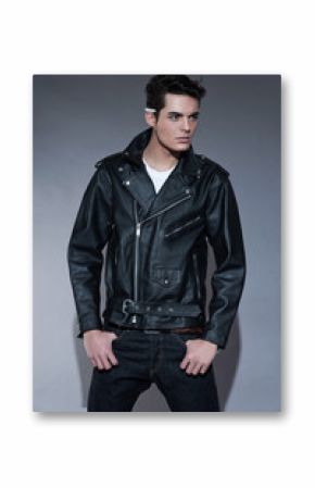 Retro rock and roll 50s fashion man with dark grease hair. Cigar